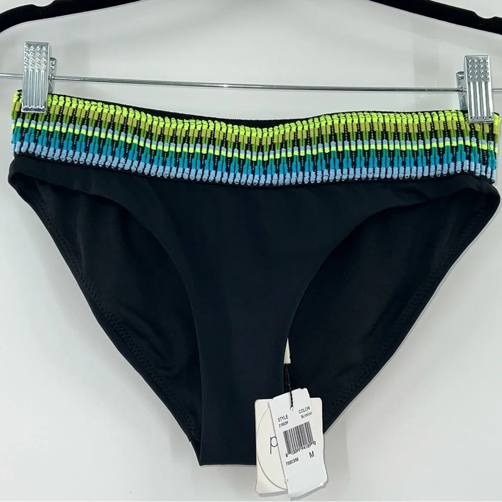 Peixoto NWT Zoni Embroidered Trim Bikini Bottoms in Black Kiwi size Medium